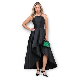 NWT Lulus Broadway Show Black High-Low Halter Neckline Black Gown Dress Size M